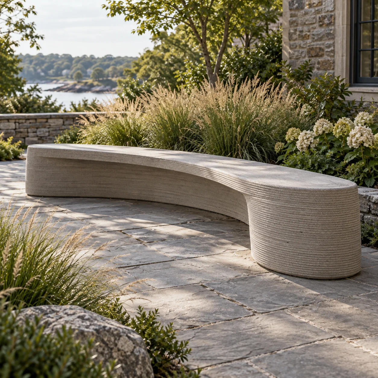 Curved concrete garden bench concept