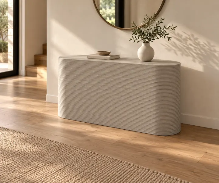 Concrete entry console in its setting