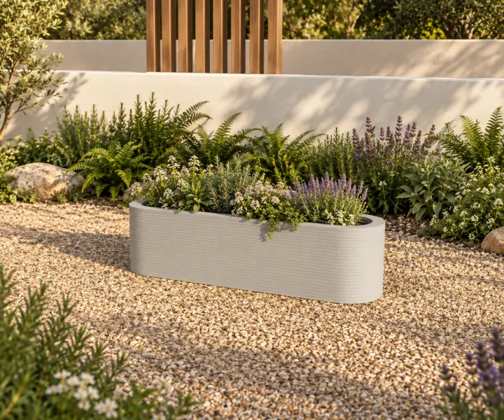 Low garden planter in its setting