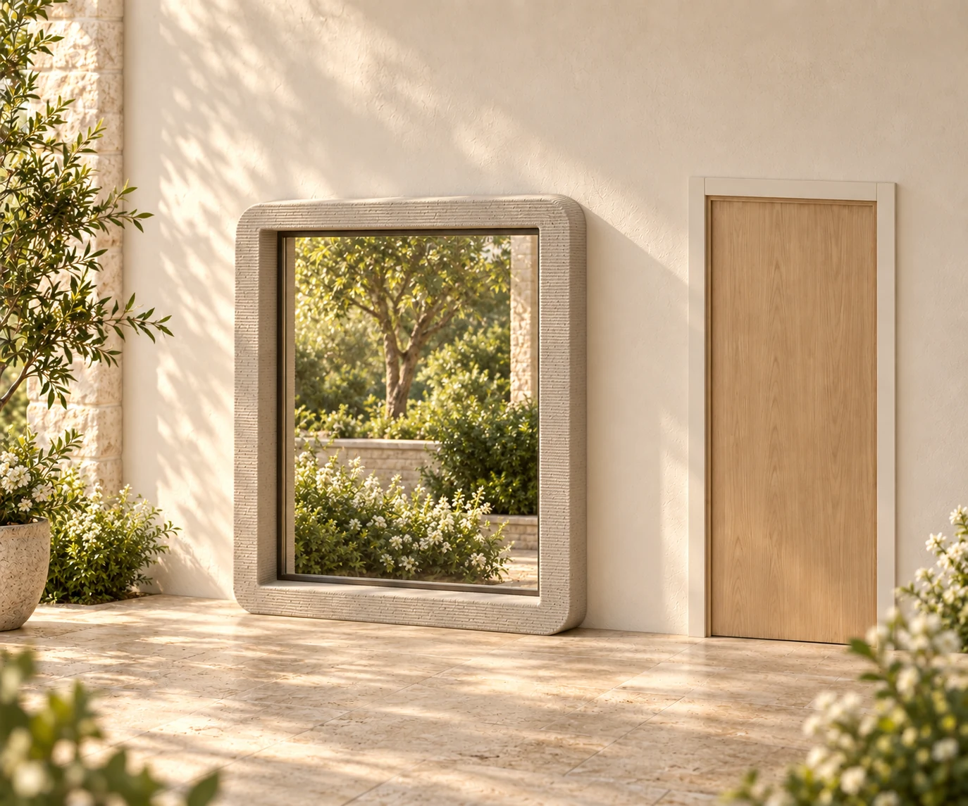 Daylight concrete surround illustrated around a ground-supported window